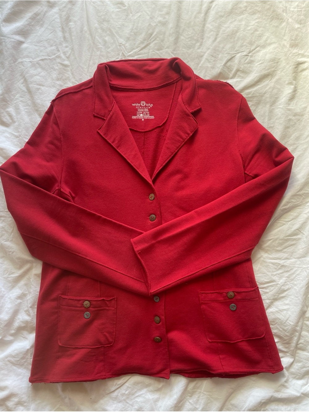 Women's Red Button-Front Knit Blazer Jacket